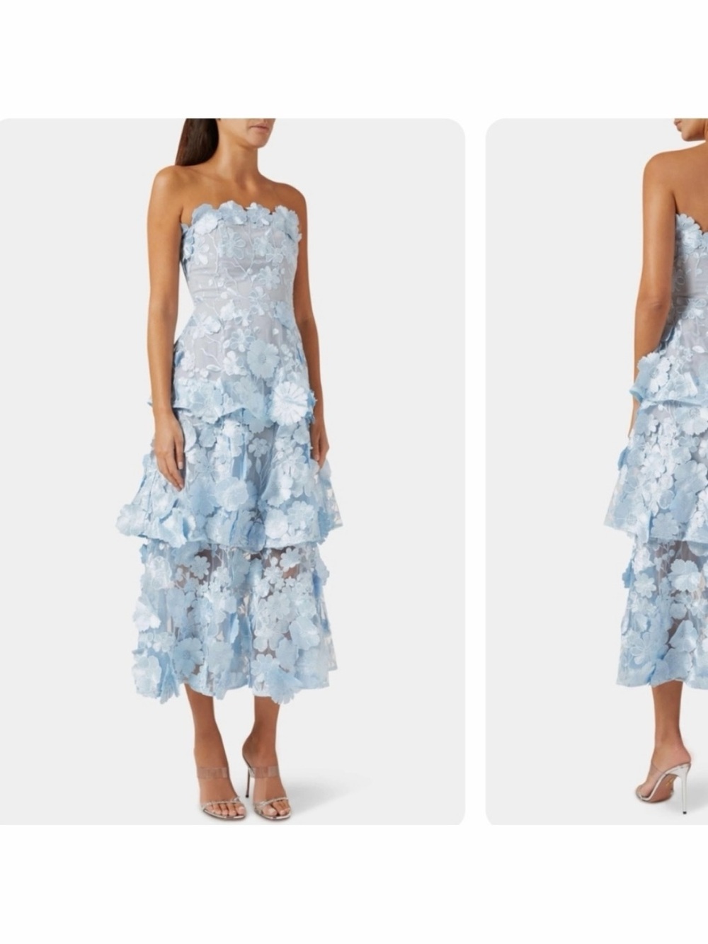 Catchall Strapless Blue Floral Lace Dress